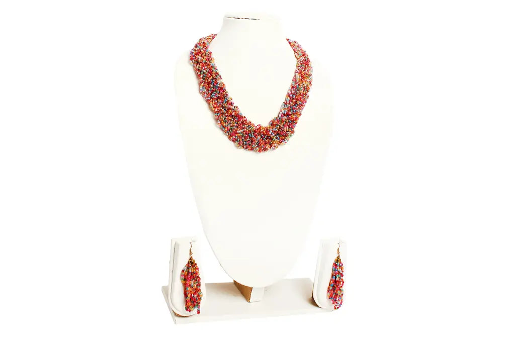 NK 3738 Multicolor seed bead choti necklace with matching earrings set dastakaaristore