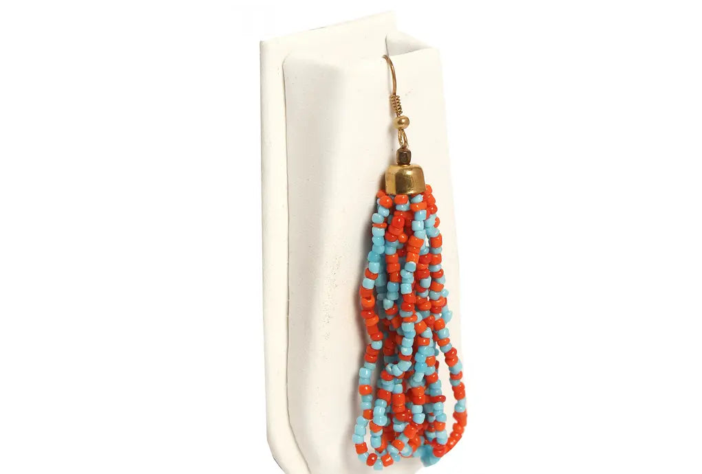 NK 3739 Red Multicolor seed bead choti necklace with matching earrings set dastakaaristore