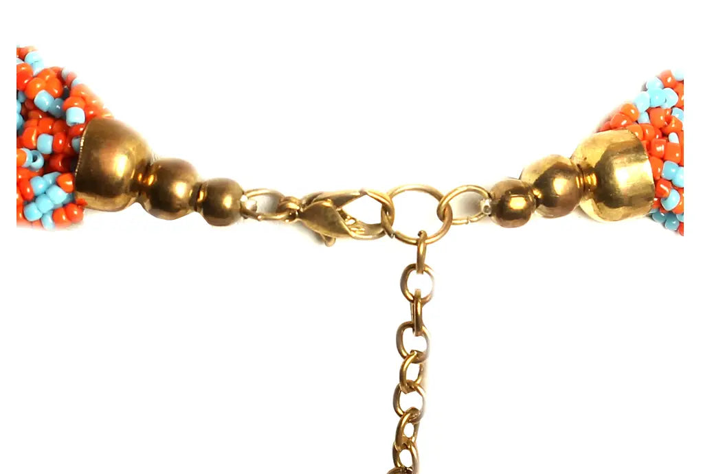 NK 3739 Red Multicolor seed bead choti necklace with matching earrings set dastakaaristore