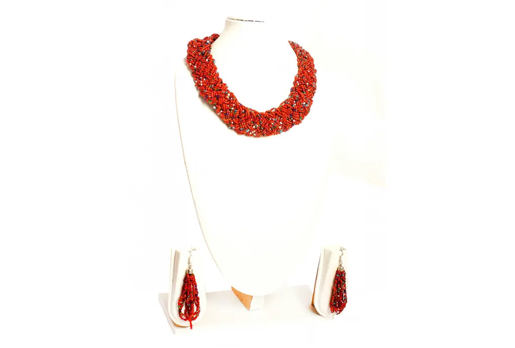 NK 3740 Multicolor seed bead choti necklace with matching earrings set dastakaaristore