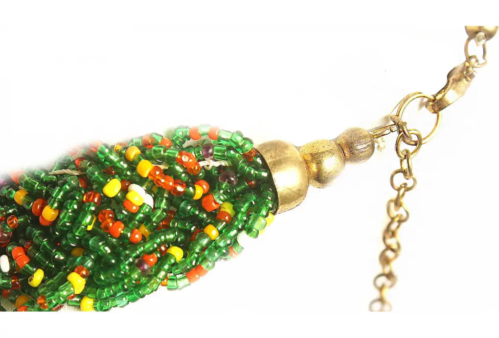 NK 3743 Green multi seed choti necklace with matching earrings set dastakaaristore