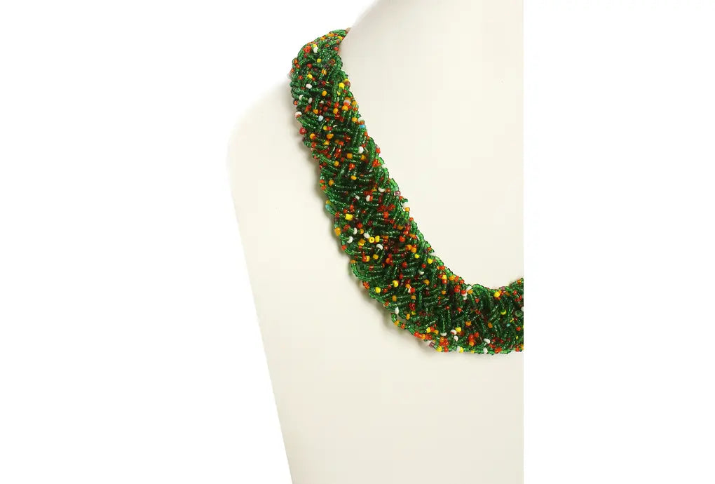 NK 3743 Green multi seed choti necklace with matching earrings set dastakaaristore