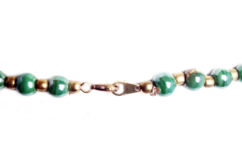 VPJ 229B Green glass bead luster polish & brass ball 3 mm necklace dastakaaristore