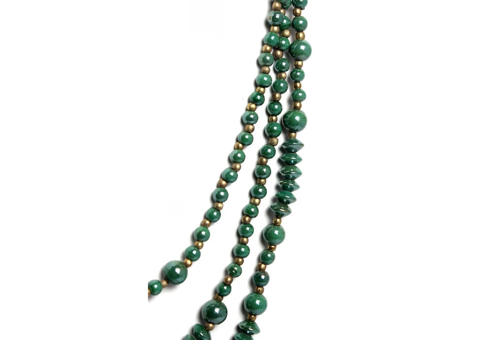 VPJ 229B Green glass bead luster polish & brass ball 3 mm necklace dastakaaristore