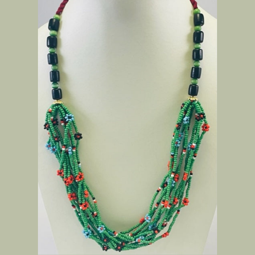 BLACK GLASS GREEN MULTY SEED BEAD NECKLCE