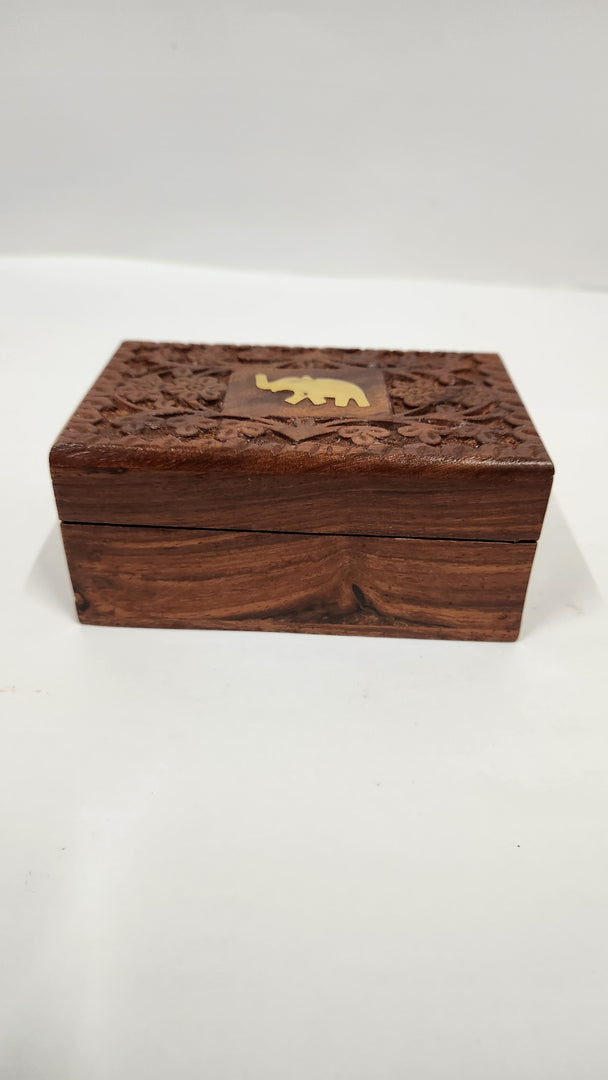 MIG 197 Sheesham Wood Carving Brass Inlay Work Box