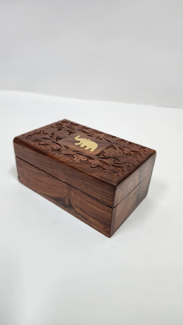 MIG 197 Sheesham Wood Carving Brass Inlay Work Box