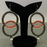 GREEN AND ORANGE COLOR WAXCORD WITH WHITE PEARL BEAD EARRING