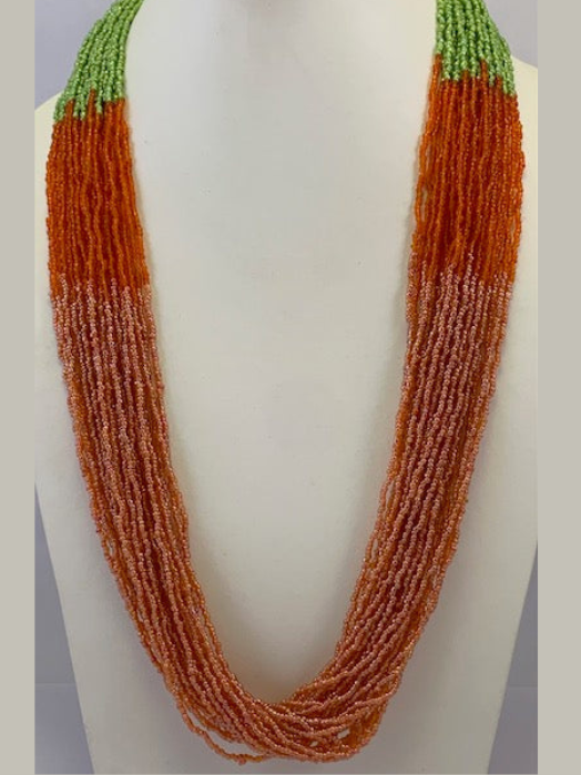 RED, ORANGE, GREEN COLOR SEED BEAD NECKLACE