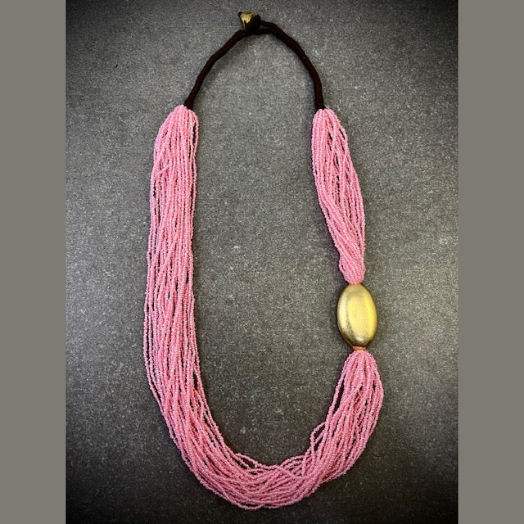 MULTY LAYERED PINK SEED BEAD GOLD CRIS BEAD WITH THREAD NECKLACE