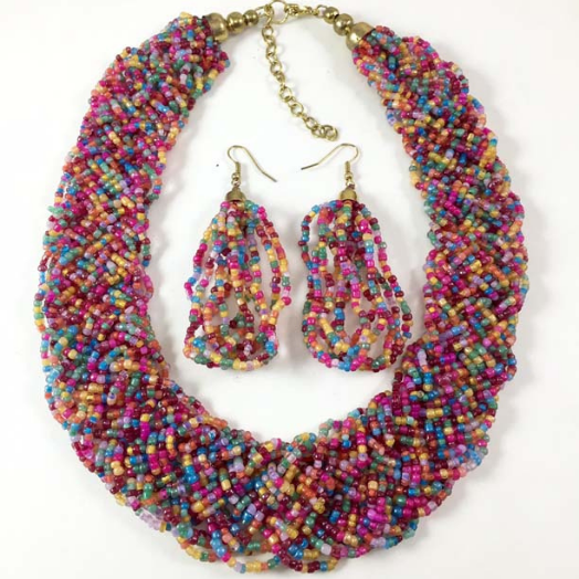 MULTY COLOR SEED BEAD WITH EARRING NECKLACE