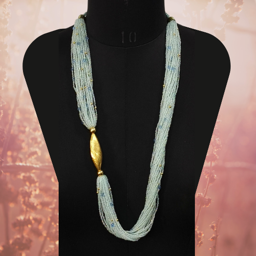 MULTY LAYERED JECKO SEED BEAD GOLD CRIS BEAD WITH THREAD NECKLACE