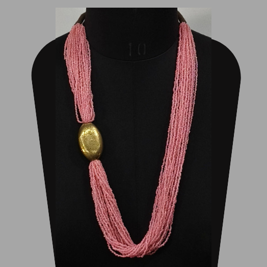 MULTY LAYERED PINK SEED BEAD GOLD CRIS BEAD WITH THREAD NECKLACE