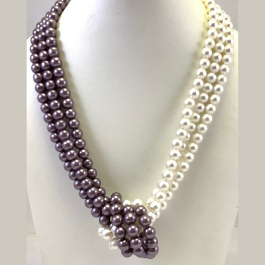 PURPLE AND WHITE COLOR GLASS PEARL BEAD NECKLACE