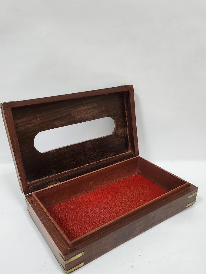 MIG 181 RS 650 WOODEN TISSUE BOX HOLDER WITH BRASS INLAY WORK