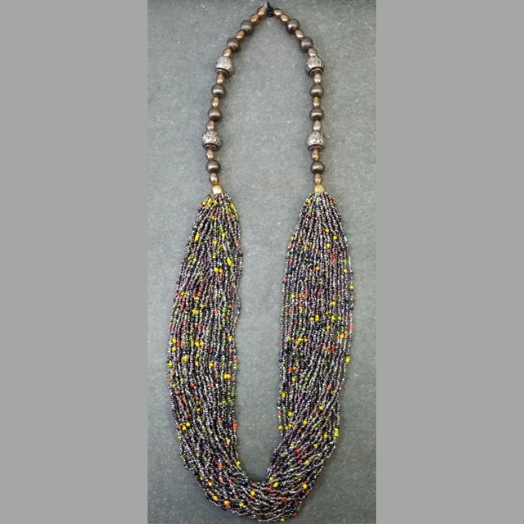 MULTY YELLOW SEED BEAD METAL AND GLASS BEAD NECKLACE