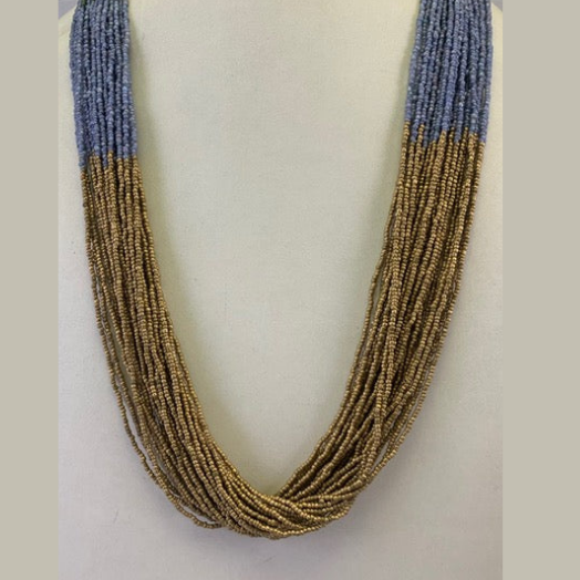 GREEN, GOLD, BLUE COLOR SEED BEAD NECKLACE