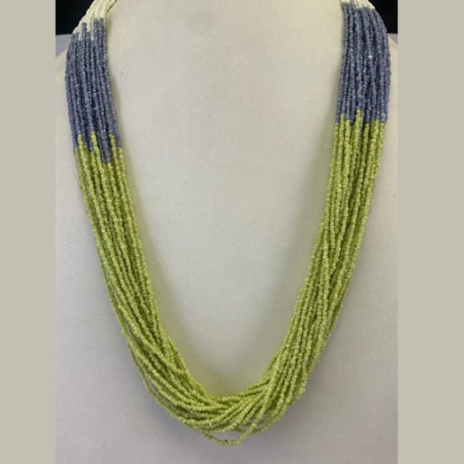 WHITE, BLUE, GREEN COLOR SEED BEAD NECKLACE