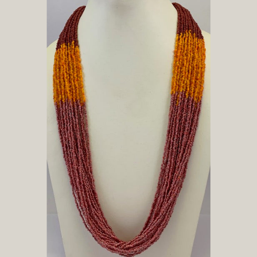 MAROON, DARK LIGHT ORANGE COLOR SEED BEAD NECKLACE