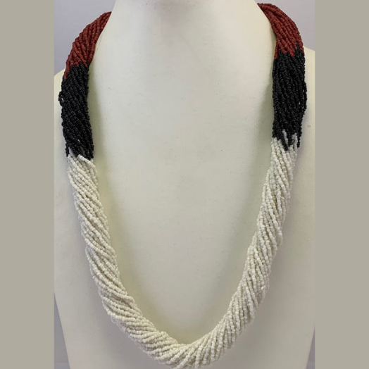 BLACK, WHITE, MAROON COLOR SEED BEAD NECKLACE