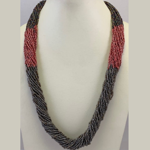 RED, GREY, BLUE COLOR SEED BEAD NECKLACE