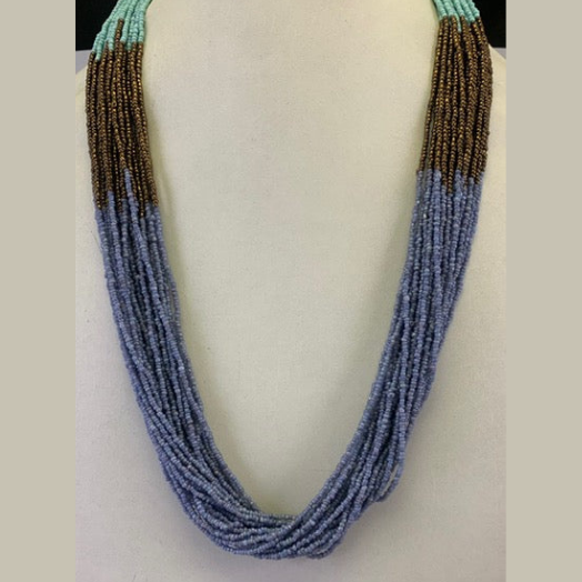 BLUE, GOLD, TURQUOISE COLOR SEED BEAD NECKLACE