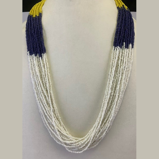 YELLOW, BLUE, WHITE COLOR SEED BEAD NECKLCE