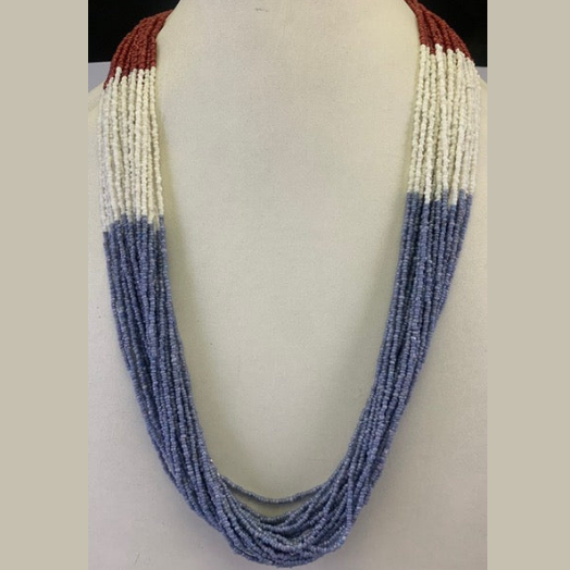 COLOR SEED BEAD NECKLACE WHITE AND BLUE