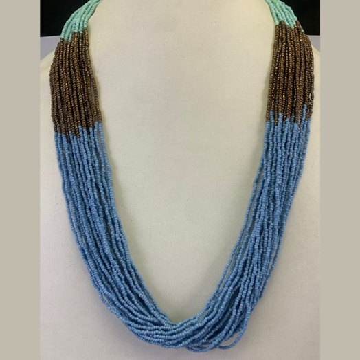 GOLD, GREEN, BLUE COLOR SEED BEAD NECKLACE