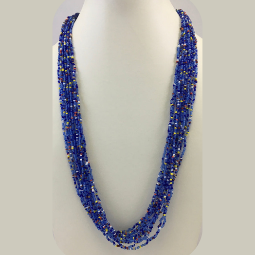 BLUE MULTY COLOR GLASS AND SEED BEAD NECKLACE