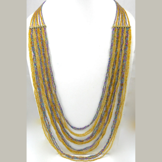 GOLDEN AND BLUERAINBOW SEED BEAD NECKLACE