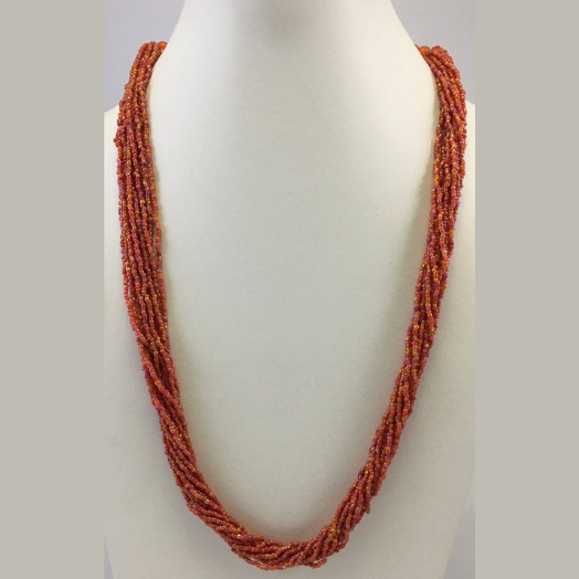 ORANGE COLOR GLASS AND RED SEED BEAD NECKLACE