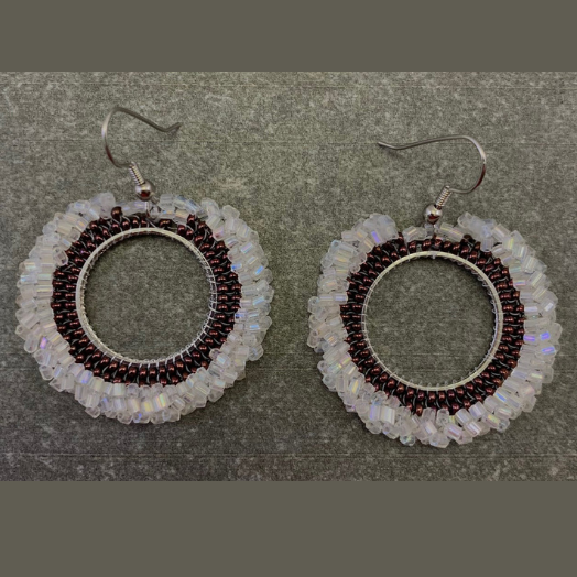 WHITERAINBOW AND BROWN COLOR SEED BEAD EARRING