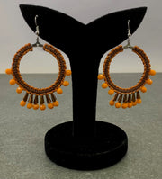ORANGE AND BROWN COLOR WAXCORD DIAMOND CUT BEAD EARRING