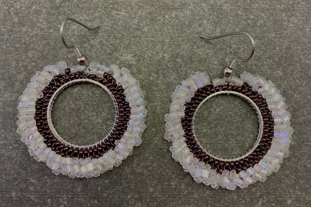 WHITERAINBOW AND BROWN COLOR SEED BEAD EARRING