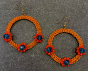 ORANGE COLOR WAXCORD WITH BLUE DIOMOND CUT GLASS BEAD EARRING