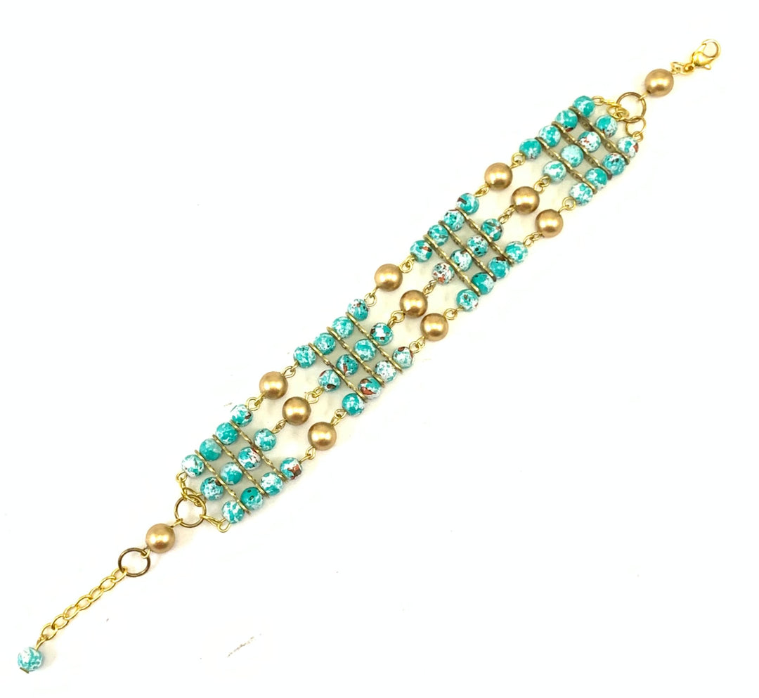 NK15157 - GLASS/C C P BEAD WITH METAL CHAIN RING NECKLACE