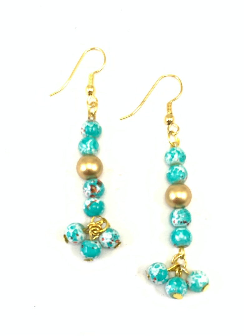 NK15157 - GLASS/C C P BEAD WITH METAL CHAIN RING NECKLACE