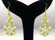 NK14593B WHITE GREEN COLOR PLASTIC PEARL & SEED BEAD NECKLACE SET