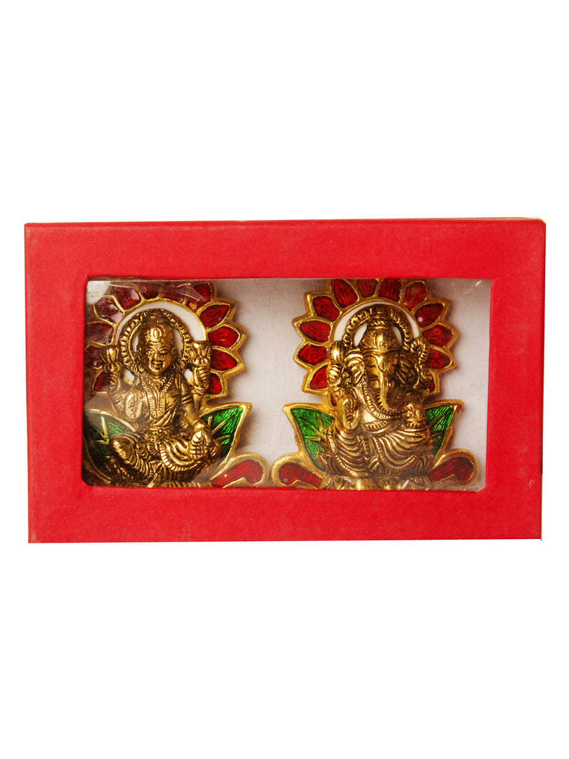 White Metal With Lacquer Polish Mina Work Laxmi Ganesh