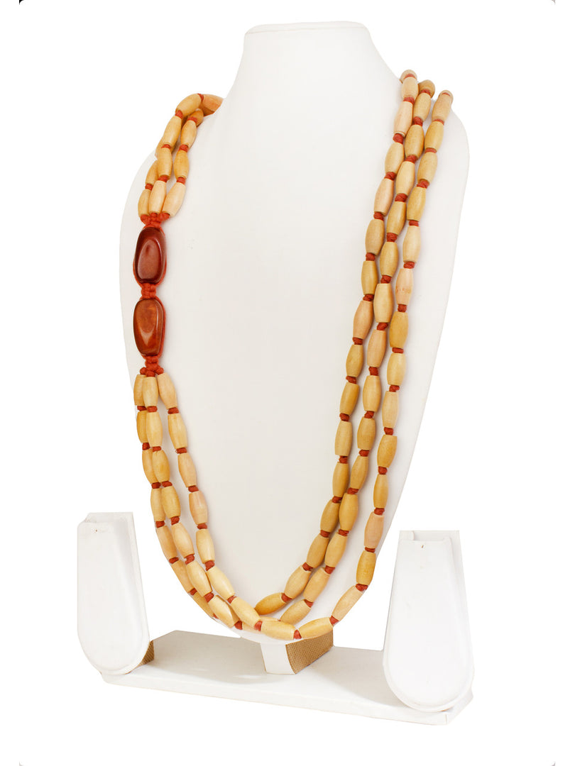 NK13008 Natural Colour Wooden & 2 Pc Acrylic Beads Necklace