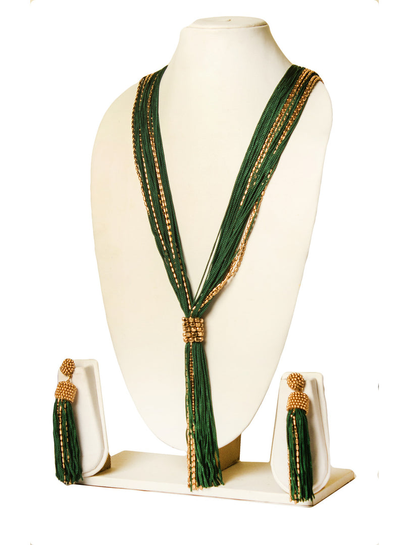 BBN 105C Green Resham Thread & Metal Strings Necklace
