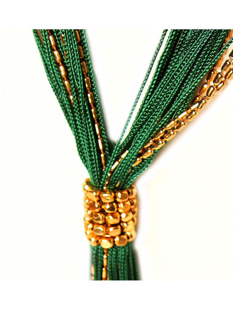 BBN 105C Green Resham Thread & Metal Strings Necklace