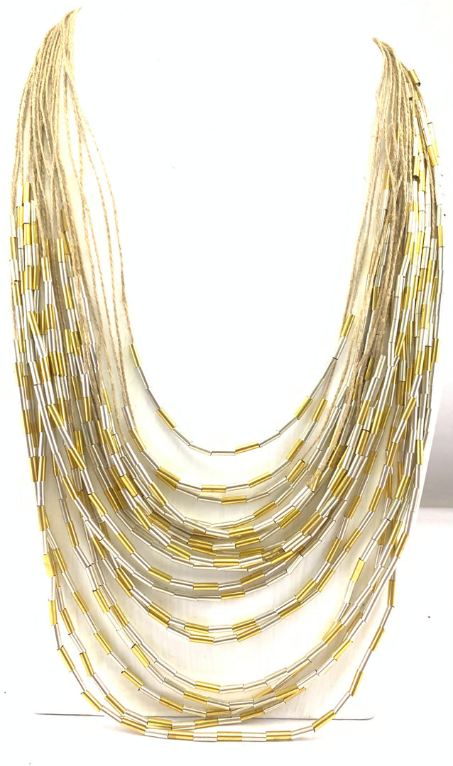NK15726 - MULTY LAYERED JUTE DORI WITH BRASS PIPE NECKLACE