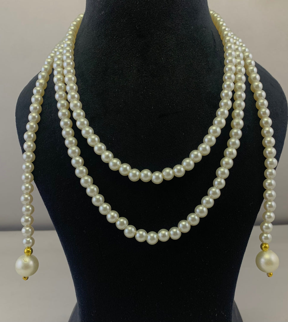 NK15705 - MULTY LAYERED GLASS PEARL BEAD NECKLACE