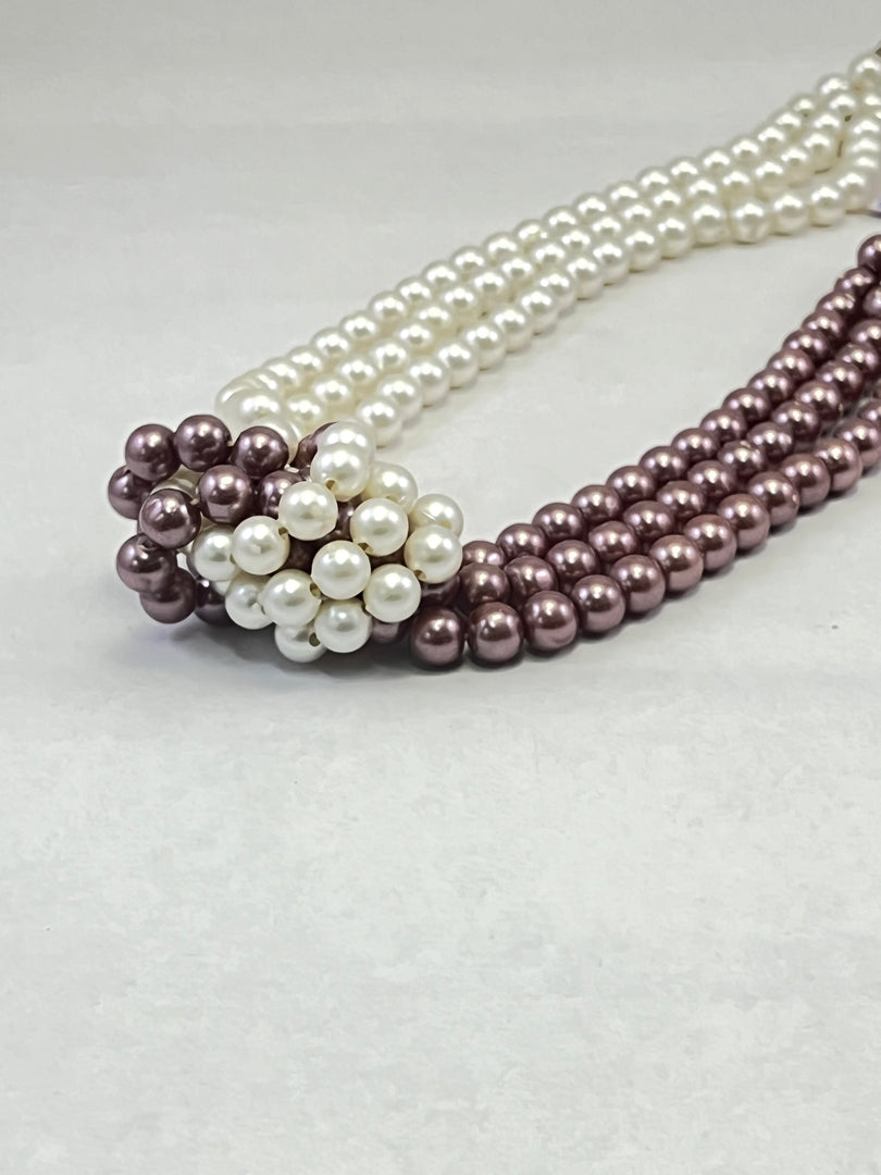 PURPLE AND WHITE COLOR GLASS PEARL BEAD NECKLACE