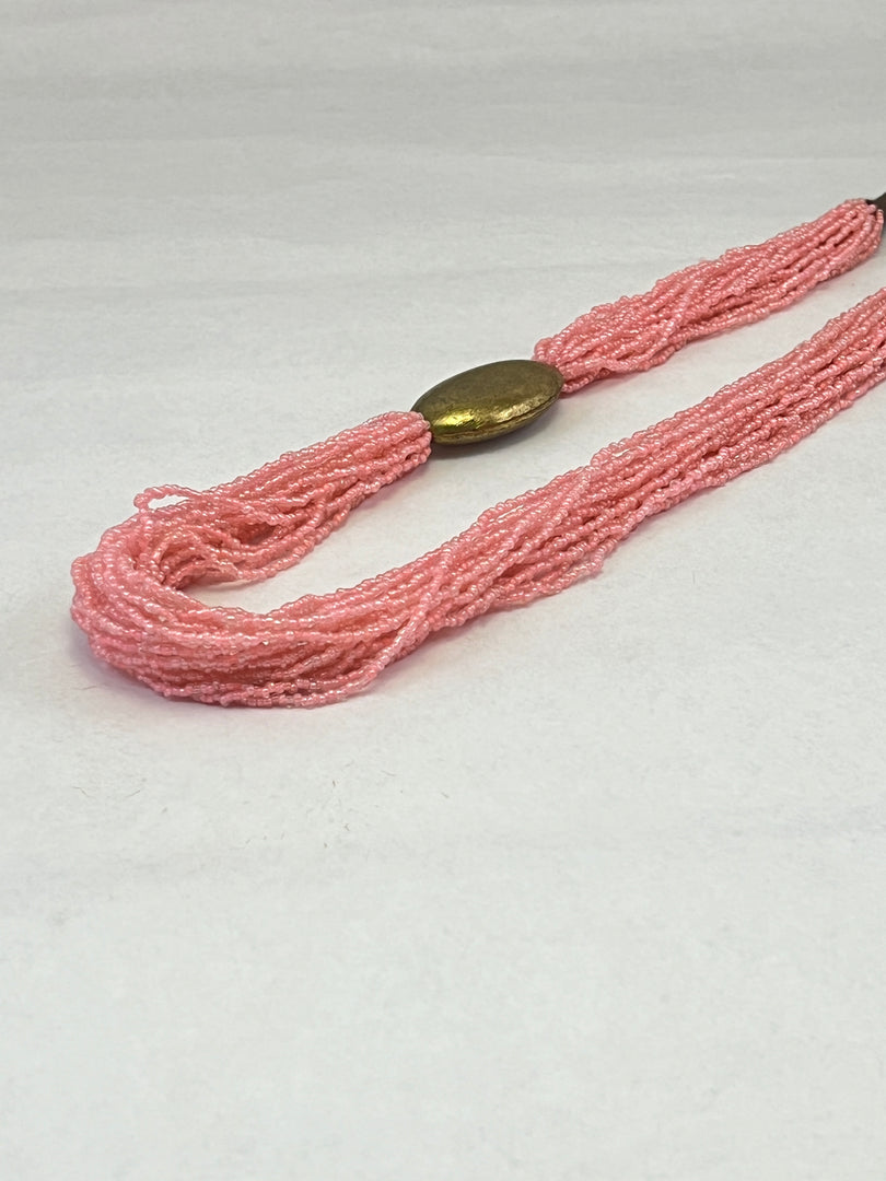 MULTY LAYERED PINK SEED BEAD GOLD CRIS BEAD WITH THREAD NECKLACE