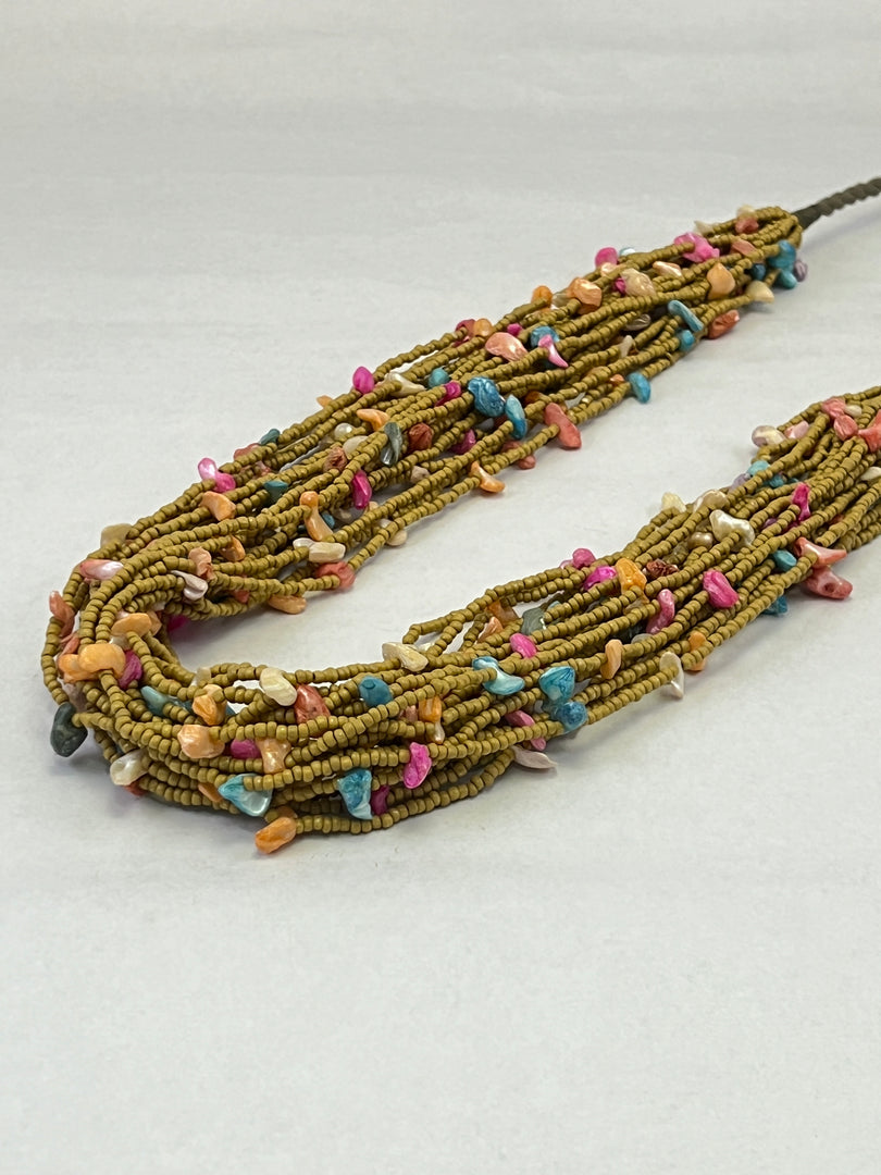 MULTY LAYERED SEED BEAD AND SHELL THREAD NECKLACE