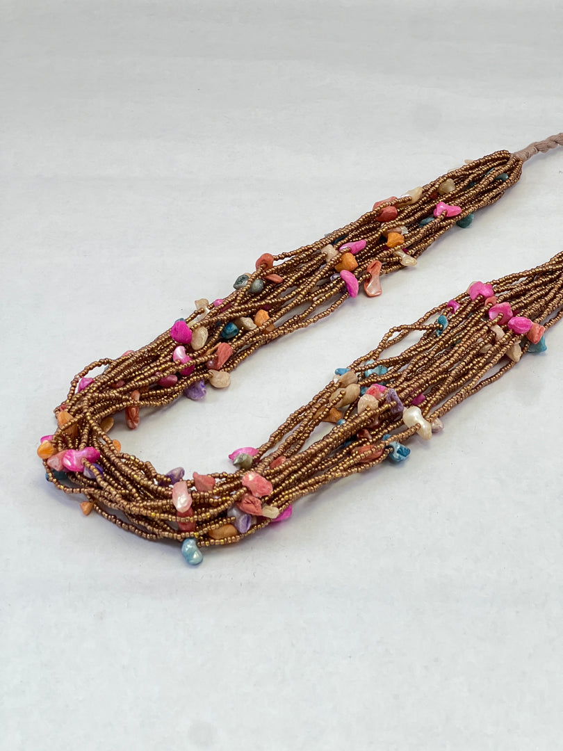 MULTY LAYERED SEED BEAD SHELL WITH THREAD NECKLACE