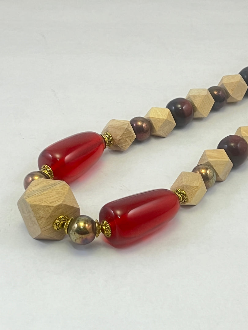 WOODEN, GLASS, RESIN BEAD WITH THREAD NECKLACE